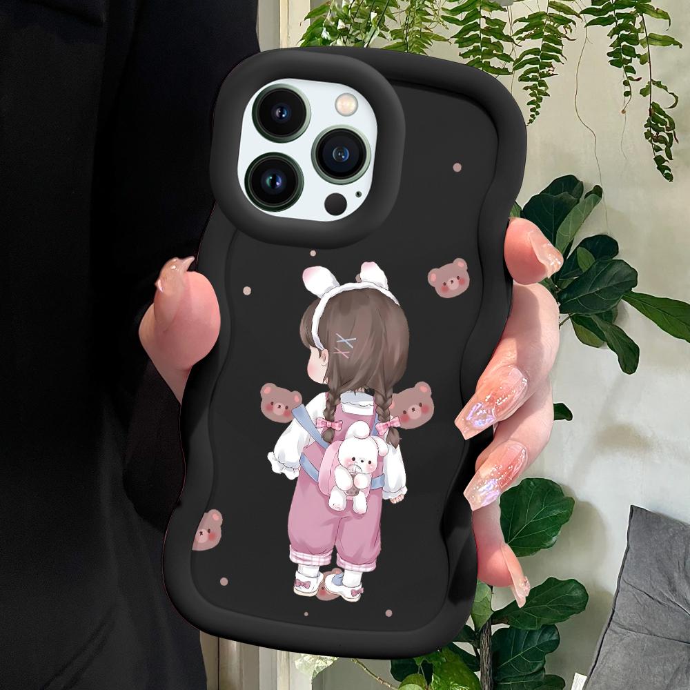 

Мягкий чехол для телефона с рисунком милой девушки для iPhone 11 12 13 14 15 Pro Max 6 6S 7 8 Plus Xs Wave Edge, противоударный защитный резиновый чехол iPhone 15 Pro Max чёрный