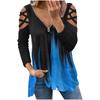 Fashion Women's Loose Zipper V-neck Lace  Long Sleeve Print Splicing Tops