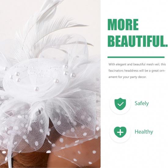 SOIMISS Lightweight Mesh Headpiece with Veil for Women, Tea Party Hair Accessory, Bridal Hair Ornament for Weddings and Special Occasions White