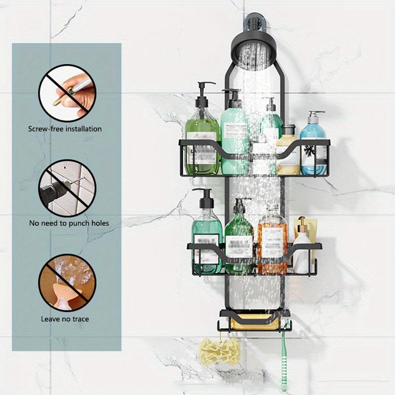 1pc 3 Layers Bath Supplies&shower Head Wall Mounted Storage Rack, Equipped with Suction Cups and hooks,Shower Organizer Rack for Home&dormitory.