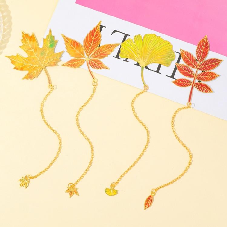 4Pcs Fall Leaves Themed Metal Bookmarks with Chain Pendant Books Page Marker Reading Aid for Book Lover Readers Writers