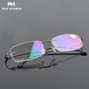 May Flower Memory Titanium Rimless Reading Glasses Fashion Blue Anti-Light Glasses Men Square Farsight Glasses For Women +3+3.5