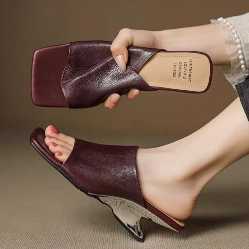 Elegant Women Slippers High Heels Sandals New Trend Heeled Shoes 2025 Summer Dress Woman Pumps Casual Slides Flip-flops
