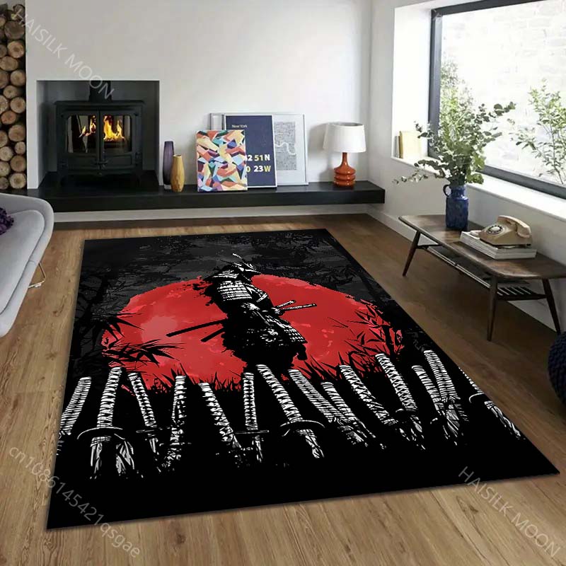 1PC Samurai red sun swords forest Print Carpet Rug for Living Room Bedroom Sofa Doormat Home Decor Non-slip Floor Mat