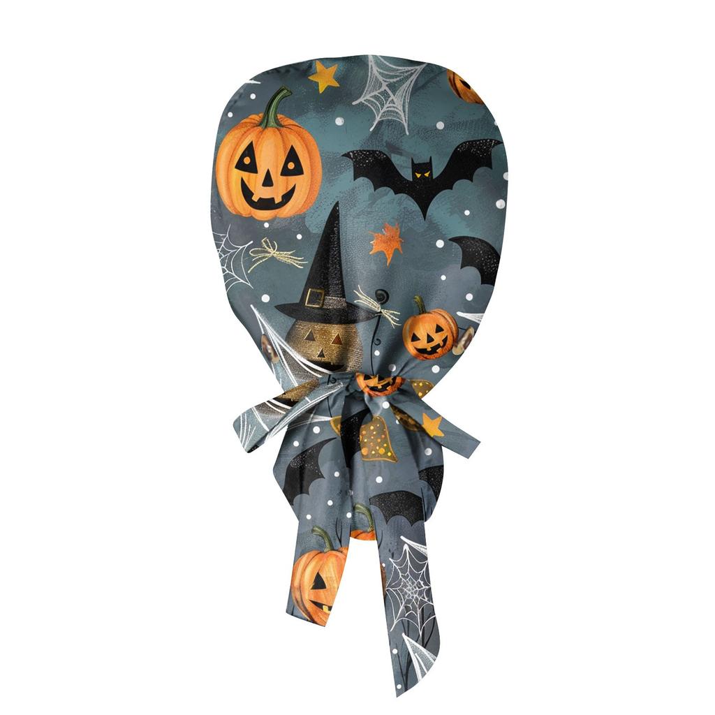 Halloween Themed Satin Hair Wrap Bat and Moon Design, Adjustable Head Scarf for Women and Girls