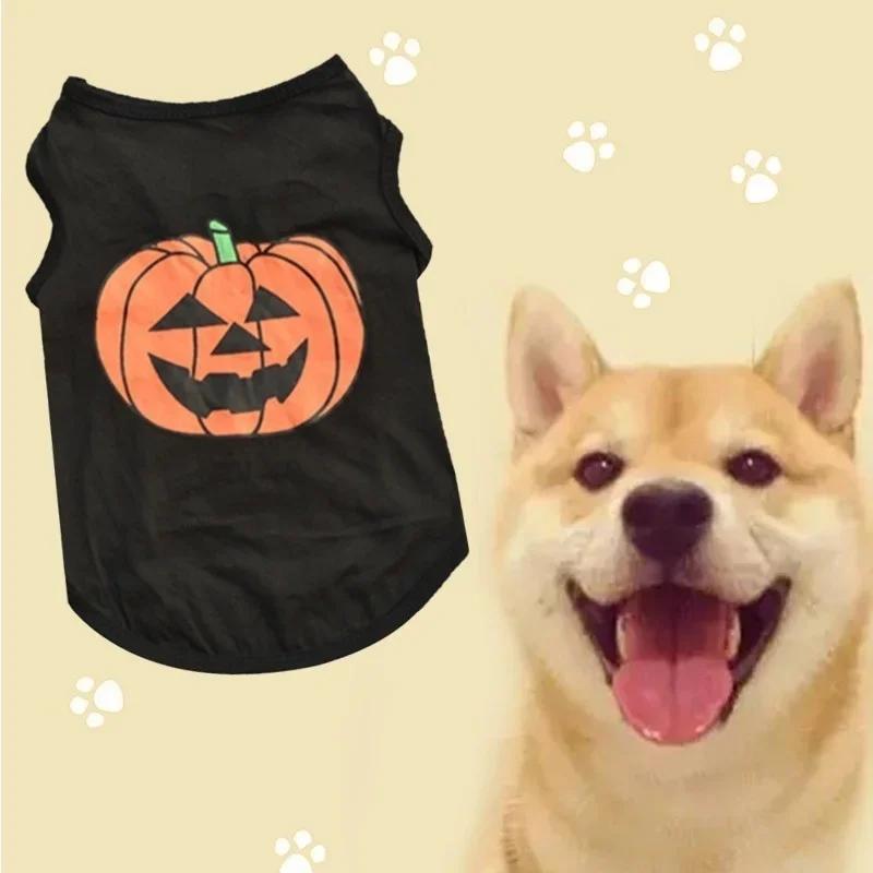 1 Pcs Soft Cotton Pumpkin Pet Shirts Halloween Cute Dog Cat Puppy Costume Holiday Party Pet Cosplay Outfit Supplies