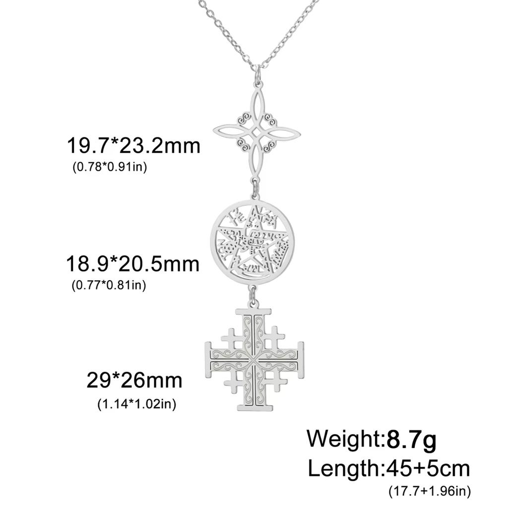  Jerusalem Cross Witch Knot Necklace Stainless Steel Vintage Pentacle Tetragrammaton Necklaces Triple Protection Jewelry