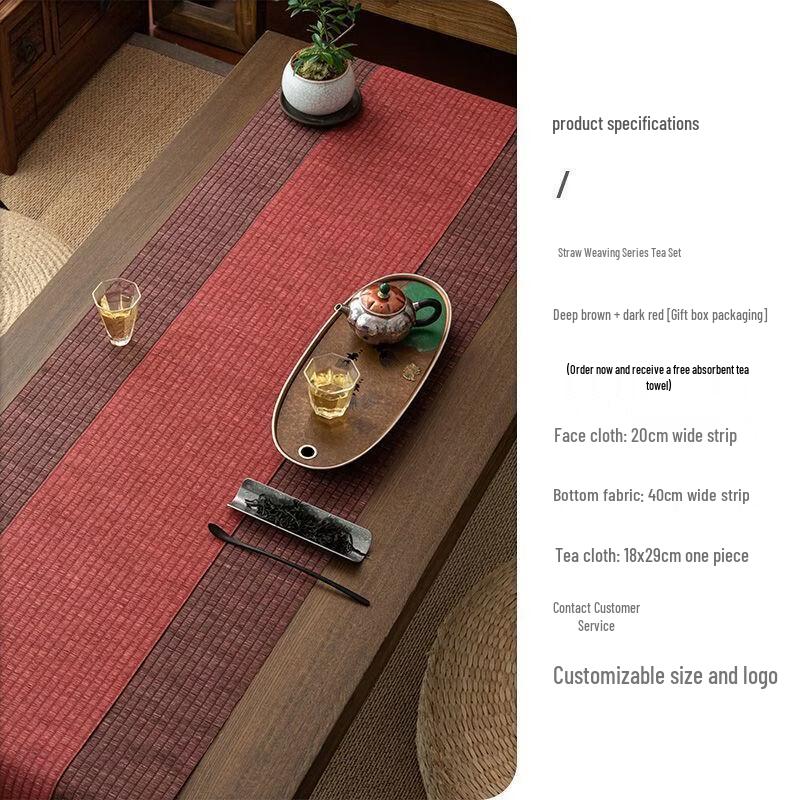 Hantun Chinese Style Waterproof Straw Woven Bamboo Tea Mat