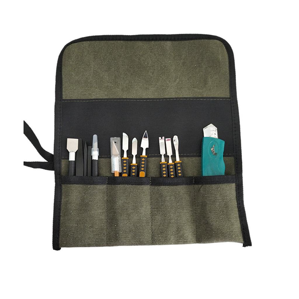 Tool Bag Roll Up Canvas Tool Organizer for Men Women Portable Tool Storage Box with 4 Pocket Small Carrier Bag