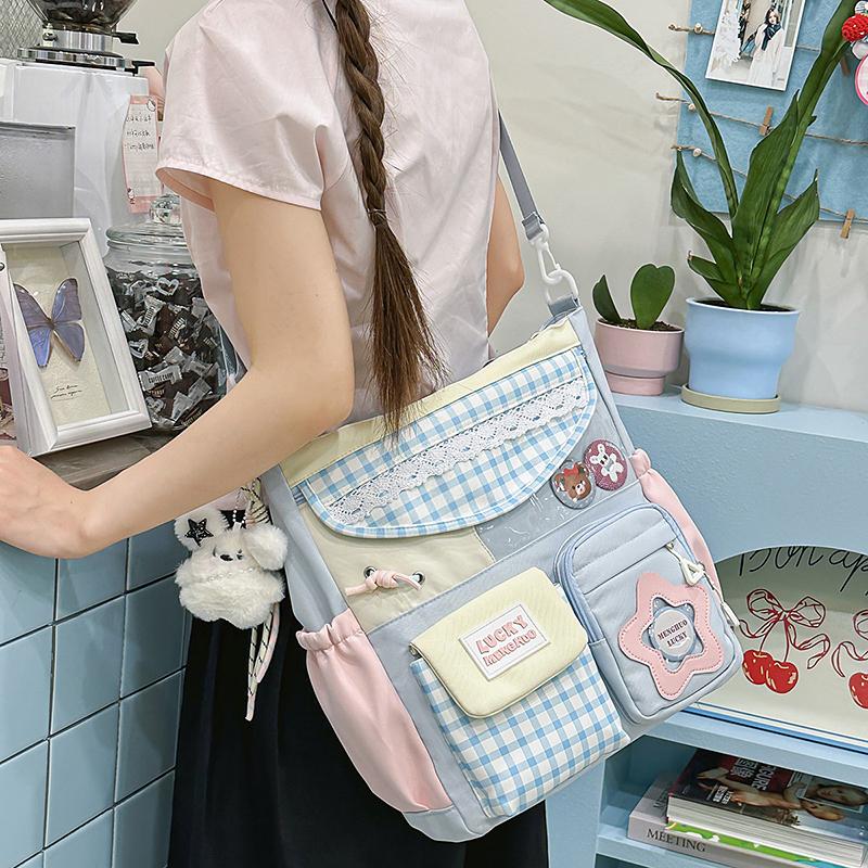 Damen Umhängetasche Studenten Buch Tasche Große Kapazität Handtasche Farbblock Umhängetasche