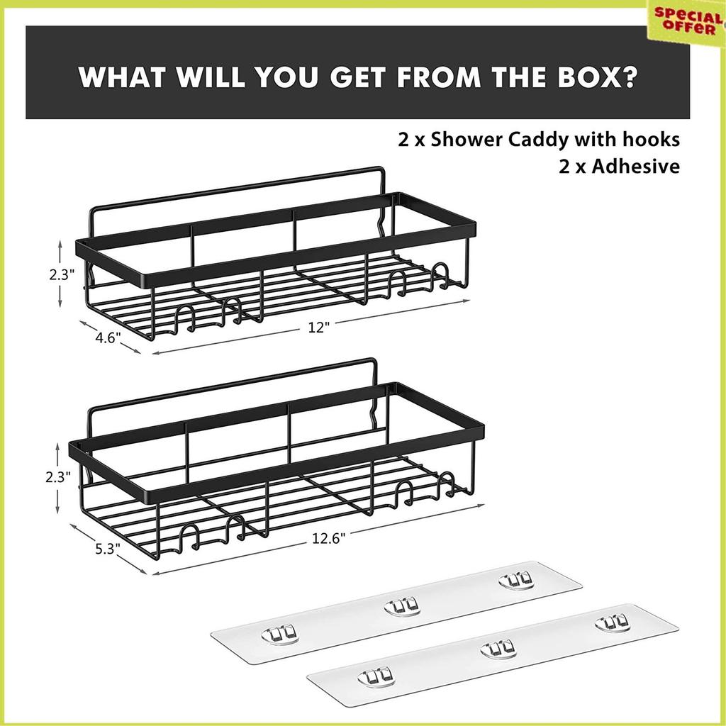 A34R Shower Caddy Shelf Organizer Rack(2Pack), Bathroom Accessories Basket Shelves With Hooks, Wall Mount Shower Storage