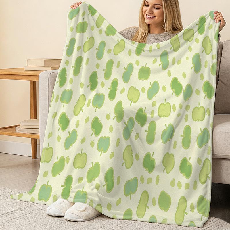 Plush Flannel Blanket, Apple Theme - Soft Cozy Warm, Machine Washable, Ideal for Home Decor, Office Napping, Christmas & Halloween