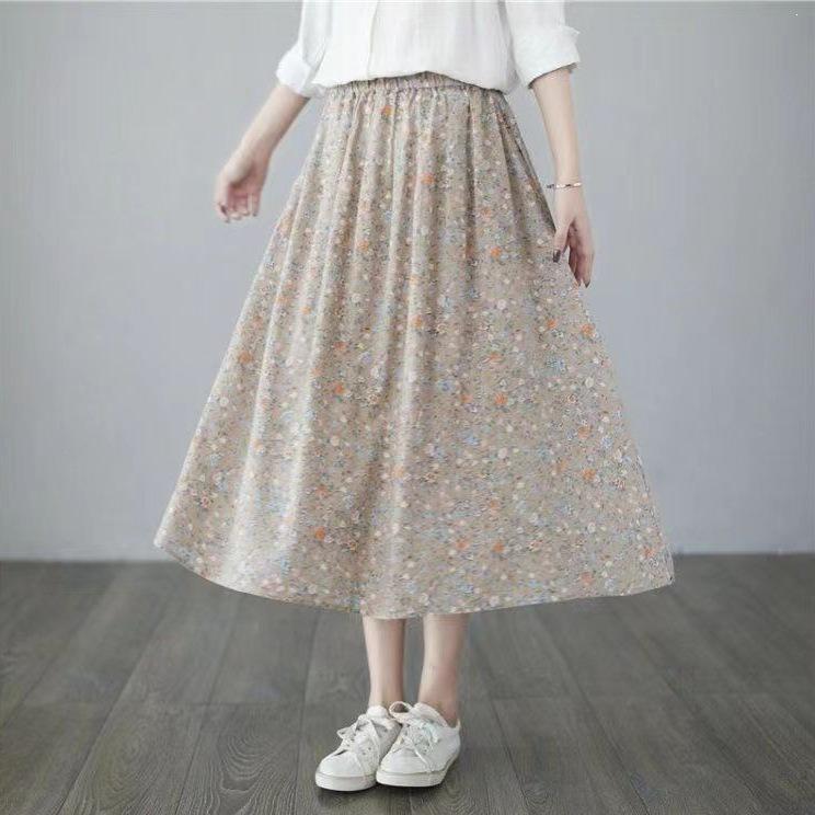 Floral Pocketed A-Line Midi Skirt for Women - Summer Style, Slimming High-Waisted, Wide Hem