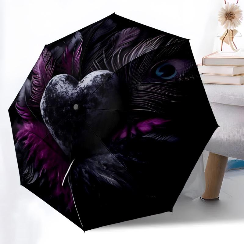 1pc Heart Feathers Automatic Folding Umbrella - Portable Collapsible 8-Rib Umbrella for All Seasons Yy251119183