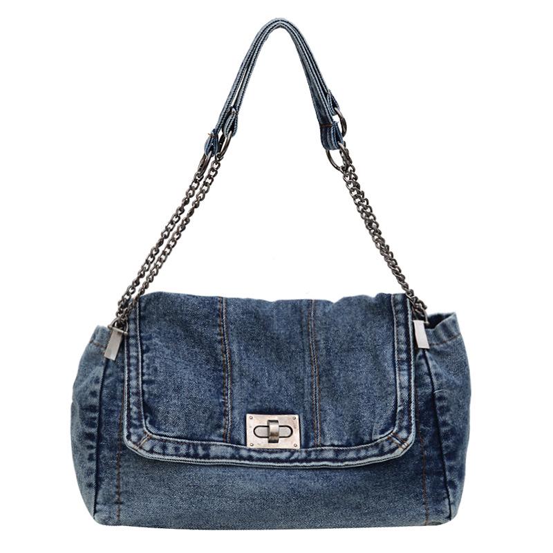 Women's 2024 Retro Casual Denim Chain Shoulder Bag – Large Capacity Commuting Tote