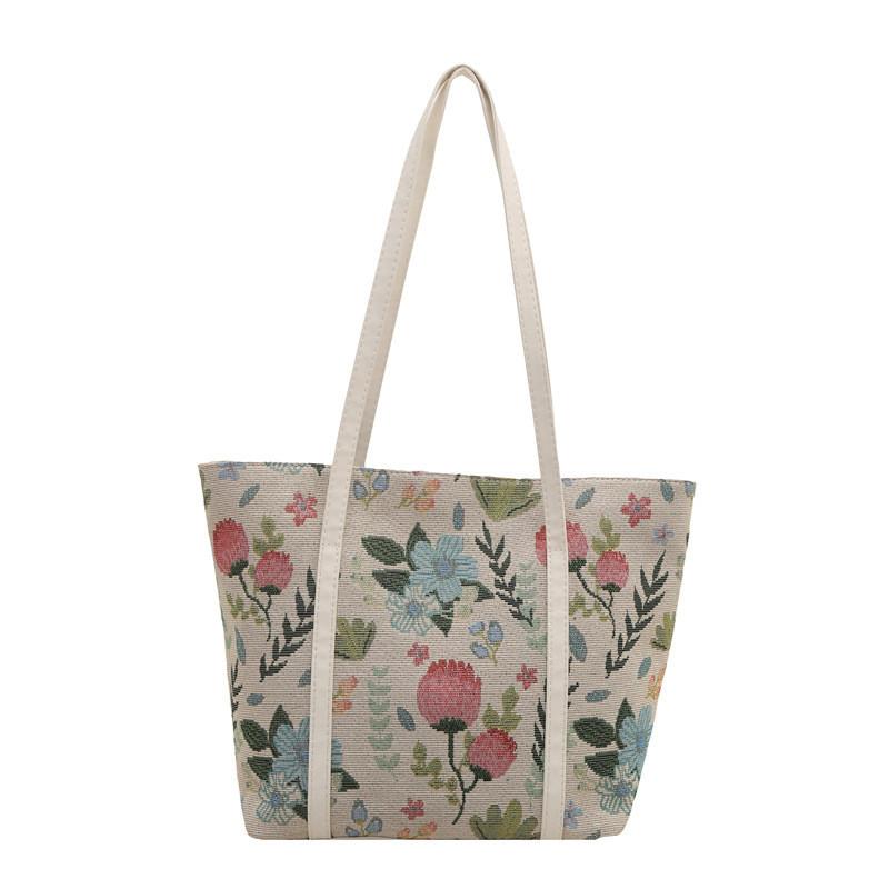Embroidery Colorful Flower Style Large Capacity Bag For Women With Zipper Closure And Phone Pocket