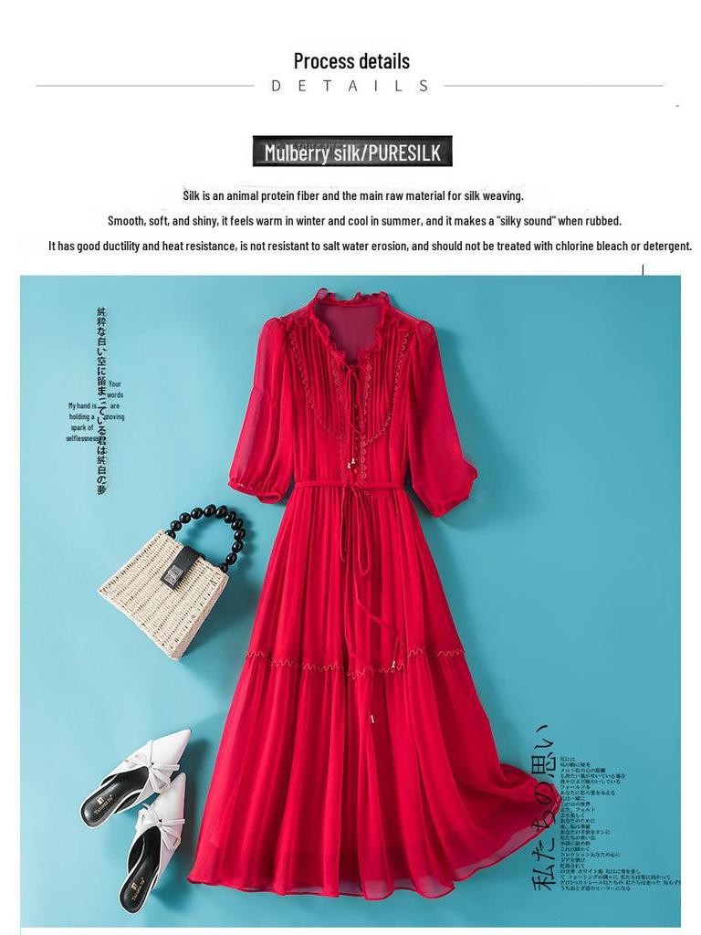 Lace-Up Waist Red Mulberry Silk Fairy Dress