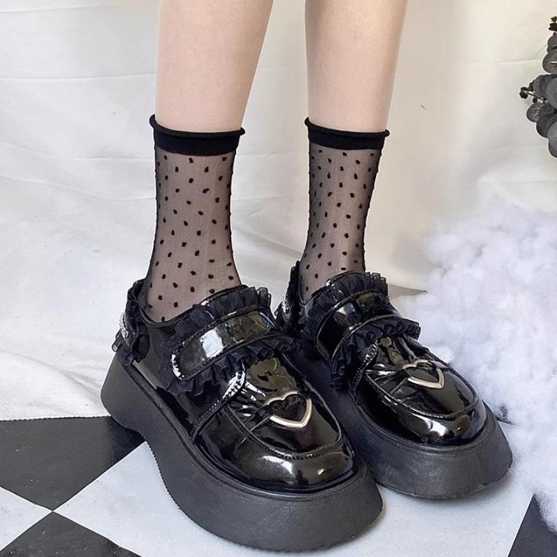 Women Breathable Socks Sexy Black Skin Dot Pattern Socks for Girls Fashion Summer Cool High Stretch Lace Short Sock