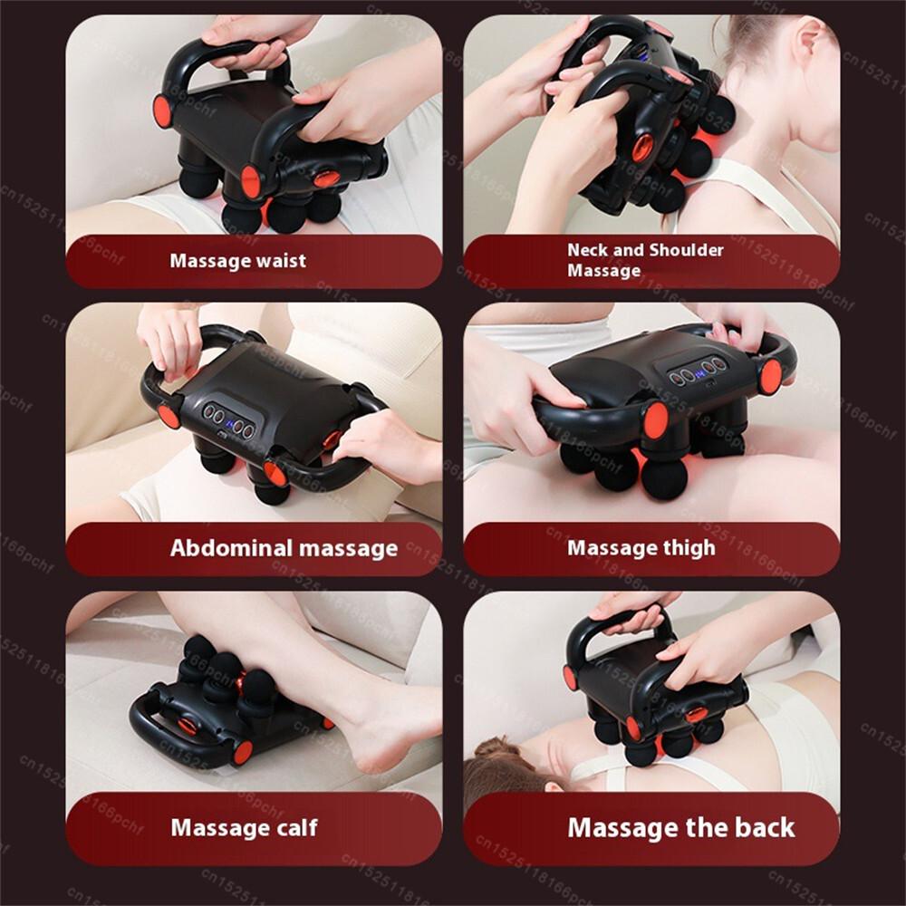 Fascia Gun 6-Head Muscle Massage Gun Professional Body Leg Back Shoulder Waist Fascia Gun High Frequency Vibration Massager Gun