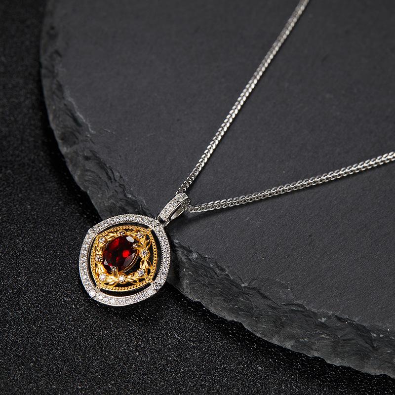 Color Treasure Jewelry Necklace Women'S S925 Sterling Silver Natural Garnet Amethyst Pendant Devil'S Eye Clavicle Chain