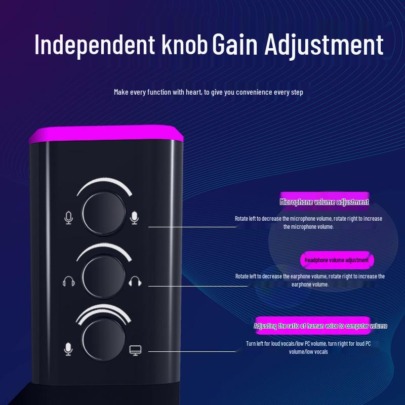 USB RGB Live Streaming Microphone with Noise Reduction and Plug-and-Play, HD Sound, Driver-Free