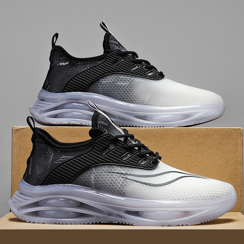 Men's Breathable Thin Fly Woven Mesh Sports Net Shoes Youth Trendy Brand Air Cushion Shock Absorption Dad Height Increasing