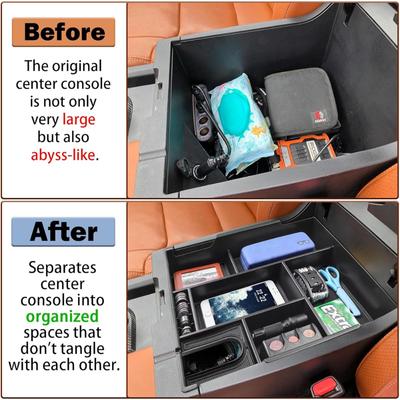 For Toyota Tundra 2014- Center Console Armrest Organizer Tray Durable ABS Black Storage Box With Divider Car Accessories