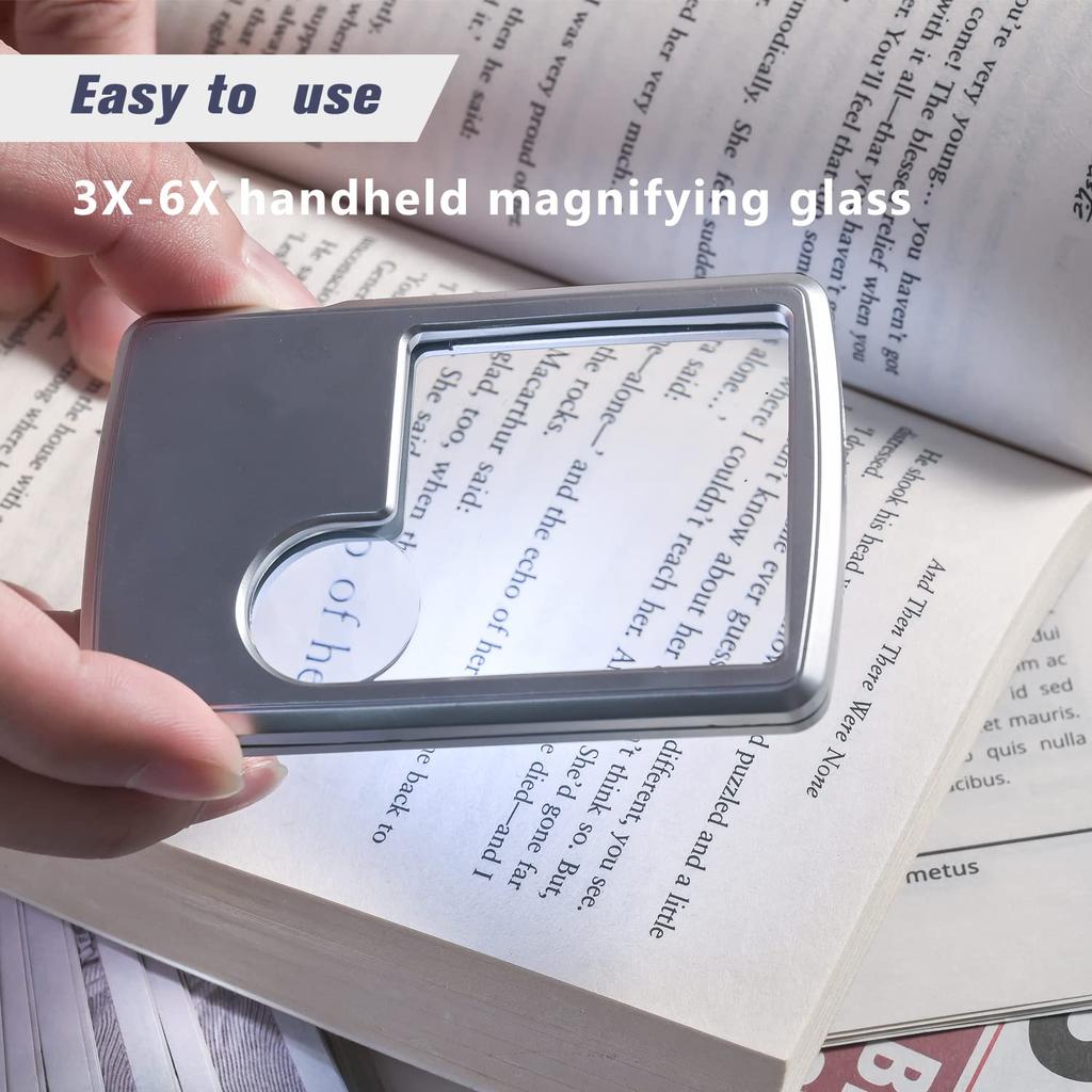 3X 6X Mini Pocket Magnifying Glass with LED Light Illuminated Magnifier Jewelry Loupe Square Lens For Jewelers Seniors Reading