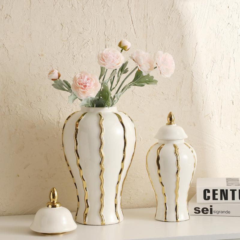Goldrand Keramik Generaltopf Großer Ingwerglas Vintage Porzellanvase Spitzdeckel Vorratsbehälter Blumenvase Heimdekoration