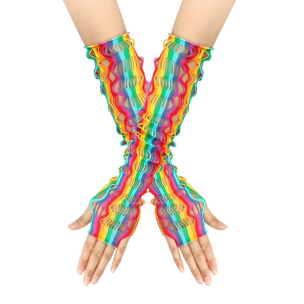 Highly Elastic Hollow Mesh Gloves Rainbow Long Gloves Hot Sale Evening Prom Decor Colorful
