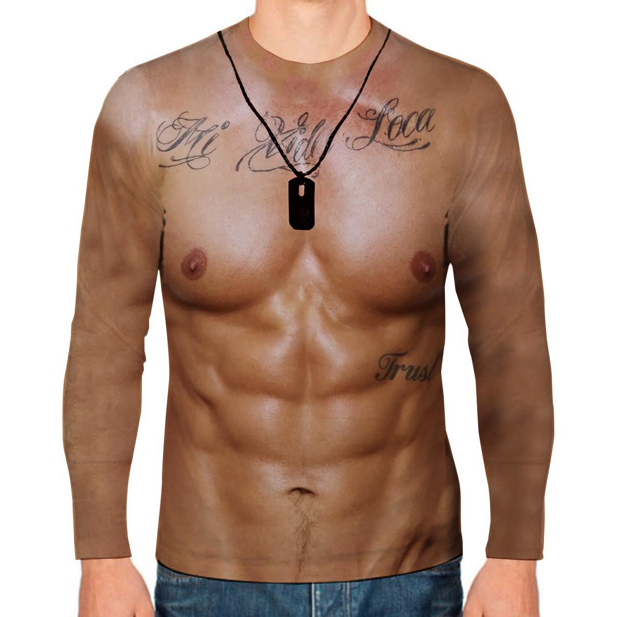 ETST0012 Nepspieren Grappige 3D Print T-shirts Mannen Vrouw Lange Mouw T-shirt Hip Hop Streetwear Harajuku Truien Tees Tops Kinderkleding L