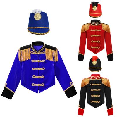 Kids Performance Costume Ringmaster Set Jacket Hat Stand Collar Long Sleeve Fringe Epaulet