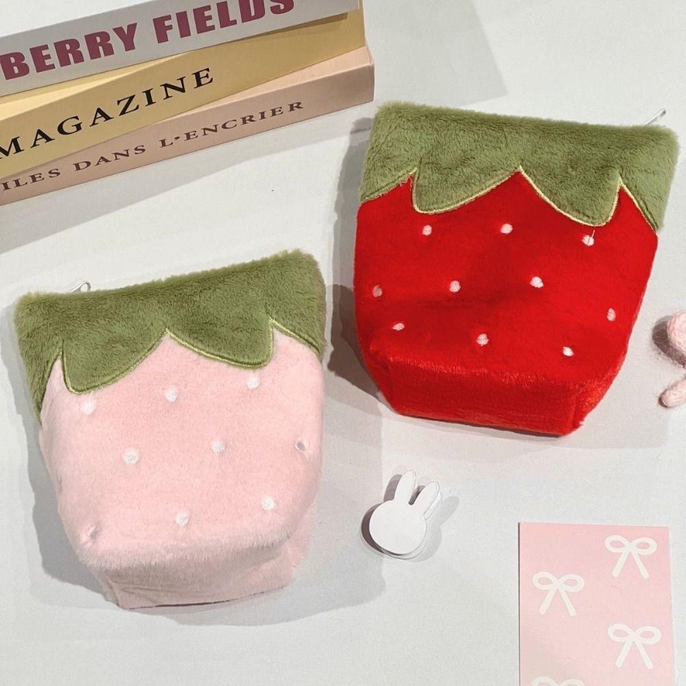 Multi-functional Pencil Case Strawberry Shape Standing Pen Bag Large Capacity Stationery Storage Bag Students