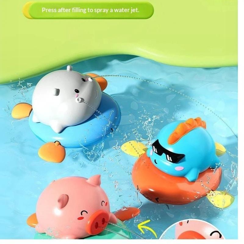 Wind-Up Pig Pull String Bath Toys, Baby Kids Water Fun Swimming Pool Floating Squeeze & Spray Animal Water Toys For Kids