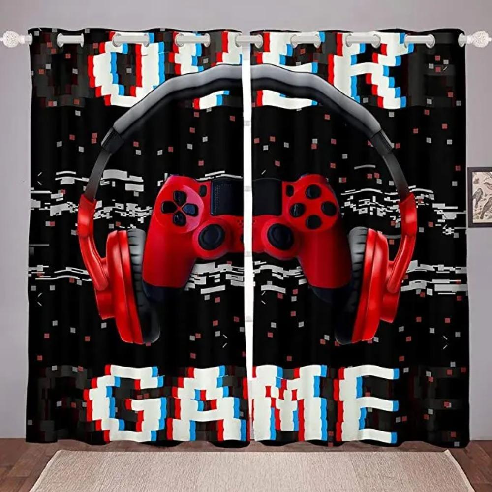 2 Pieces 3D Patterned Video/TV Game Player Printing Living Room Space Game Handle Drapes For Kids Room Decoration Drapes