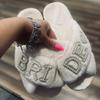 Pearl Letter MRS Plush Cross-Band Slippers for Bridesmaids