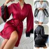 European and American Sexy Nightgown Medium Bathrobe Sex Pajamas Women's Long-sleeved Women's Satin Loungewear
