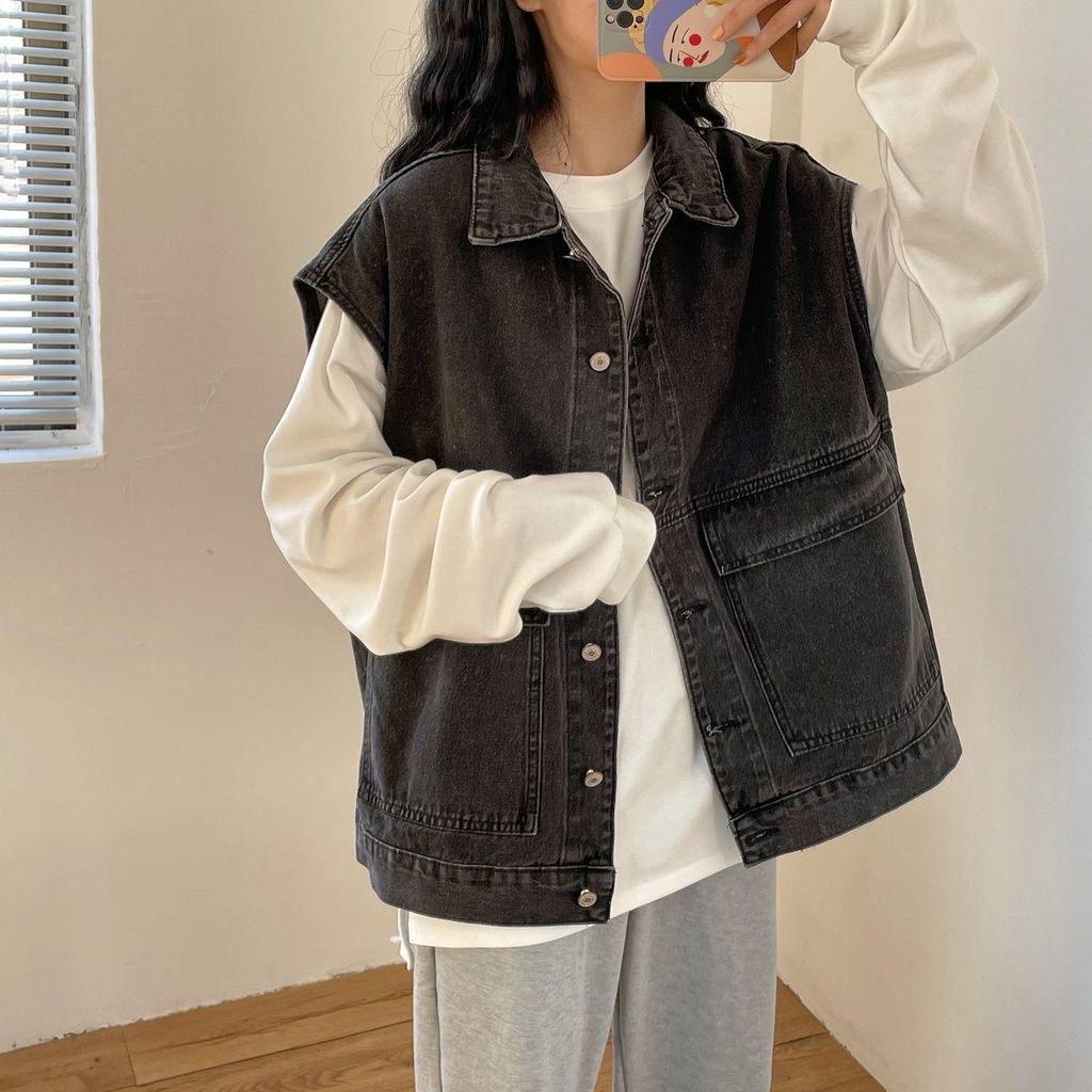 Korean Retro Loose Sleeveless Denim Vest - Women's 2025 Autumn/Winter Trend