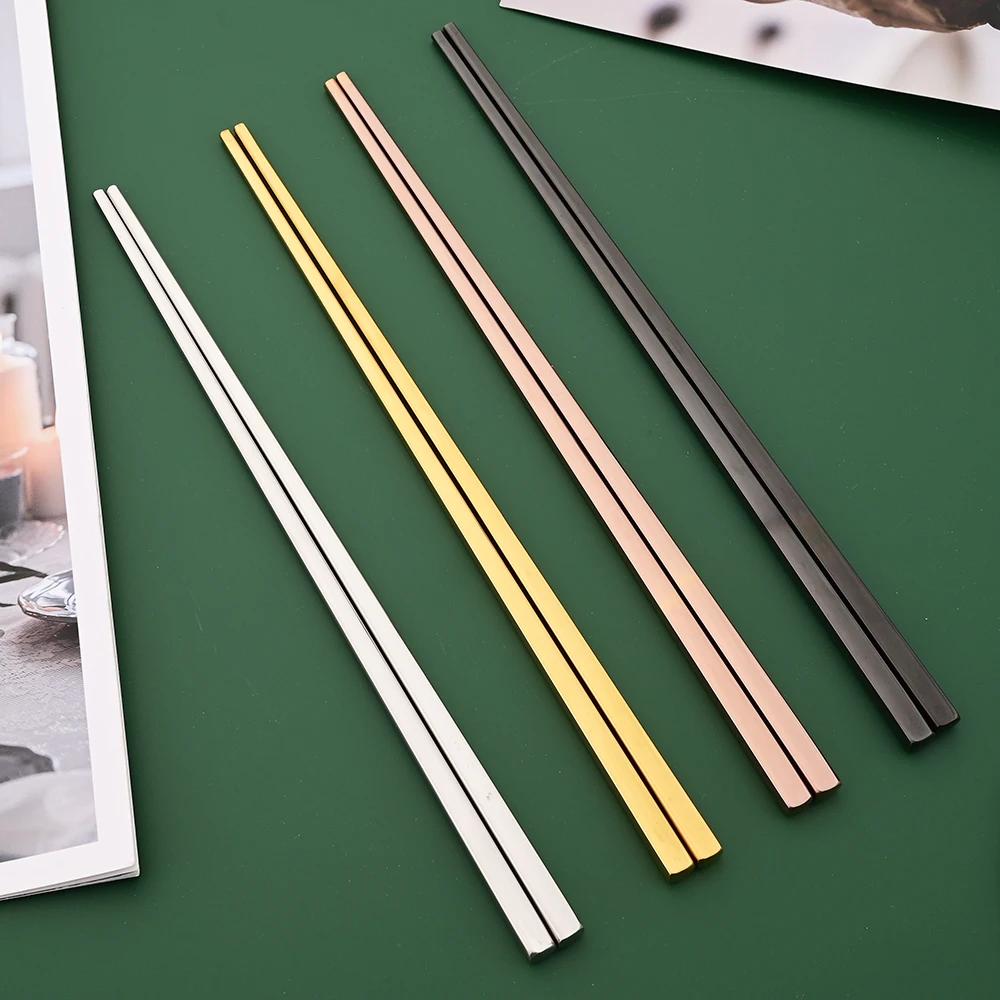 8Pcs/Set Mirror Chopsticks Spoon Cutlery Set Gold Dinnerware Set Luxury Stainless Steel Flatware Korean Tableware Set