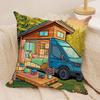 Happy Camper House Cushion Cover Soft Plush Throw Pillow Cover DoubleSided Decorative Cushion Case Sofa Bedroom Home Decor