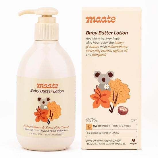 Maate Baby Body Butter Lotion (300 ml) | Enriched with Pure Kokum Butter & Sweet Flag Extract | Baby Body Lotion For Kids 0-12 years