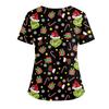 Women's Christmas Print V-Neck Double Pocket Short Sleeve  Uniform Top With Slit Hem