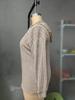 2025 Autumn/Winter V-Neck Plus Size Women's Hooded Ribbed Long Sleeve T-Shirt