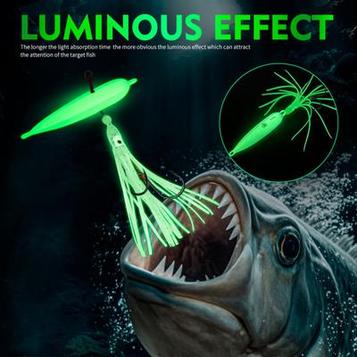 15CM/5.91G Luminous Squid Jig Hook Slow Shaking Glow-in-the-dark Squid Skirt Lure with Weight Sinker Deep Sea Trolling Fishing Bait Freshwater Fishing