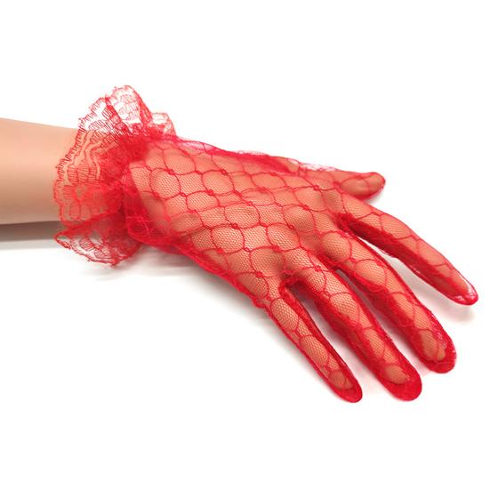 1 Pair Bridal Gloves Ruffle Cuffs Wrist Length Sheer Breathable Elegant Wedding Clothes Accessories Solid Color See-through Lace Wedding Gloves for