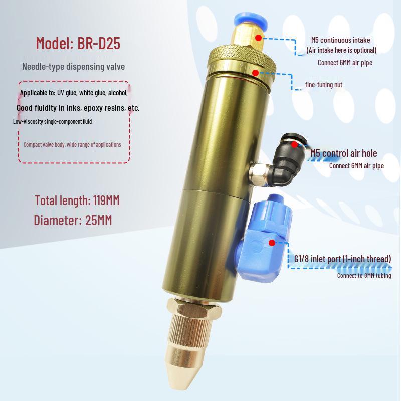 High-Flow Pneumatic Needle Dispensing Valve for Fast-Drying UV Glue