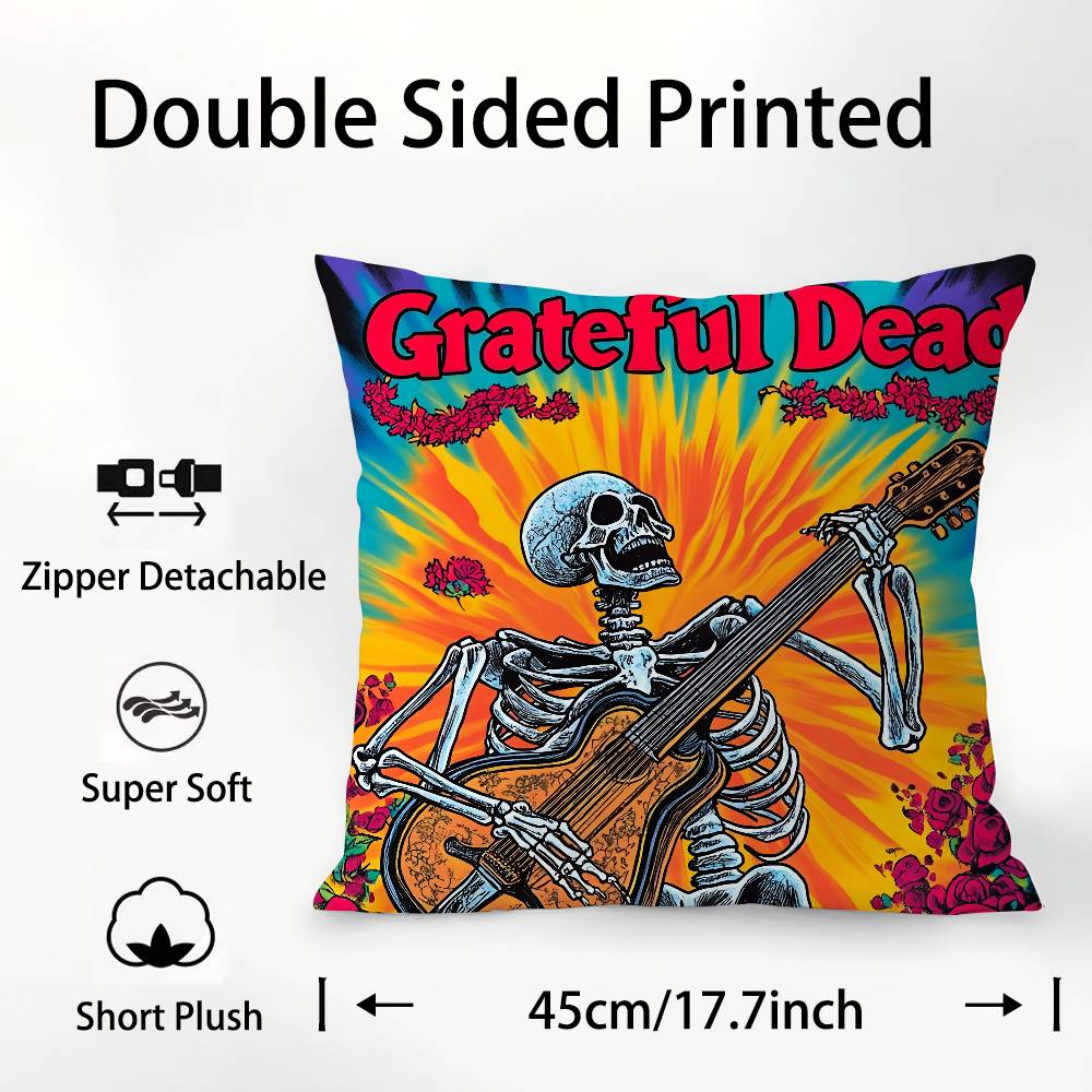 Rock Band G-Grateful Dead Pillow Case Square Double‑Sided Print Cushion Case For Sofa Home Bedchamber Decor Gift