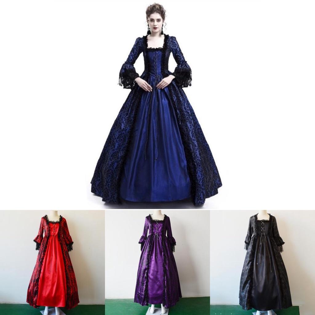 Luxurious Womens Medieval Marie Antoinette Dress With Long Sleeves Victorian Style