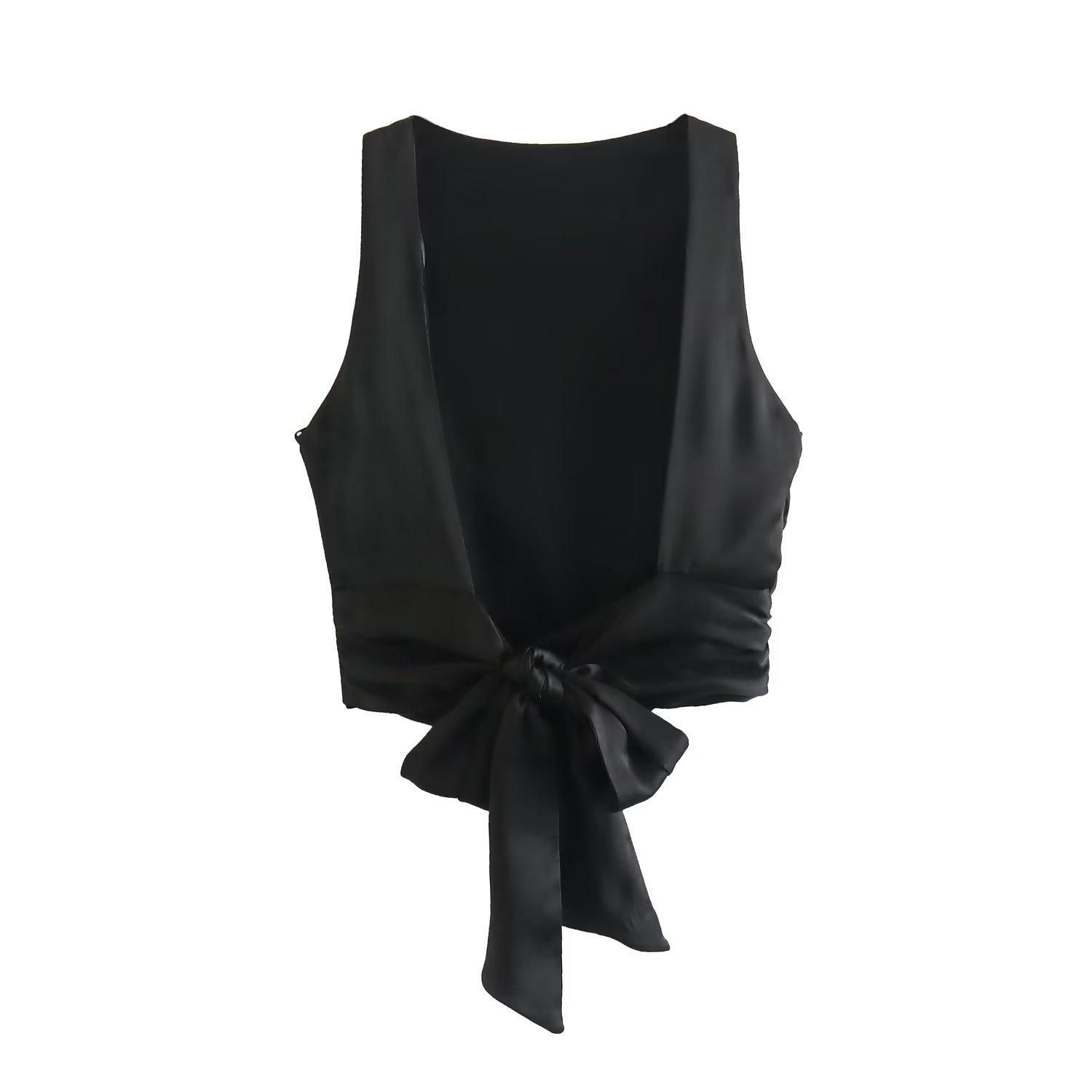 Summer 2025 Y2K-Style Women s Backless Knotted Crop Top, European & American Design, E62056 Extra Small