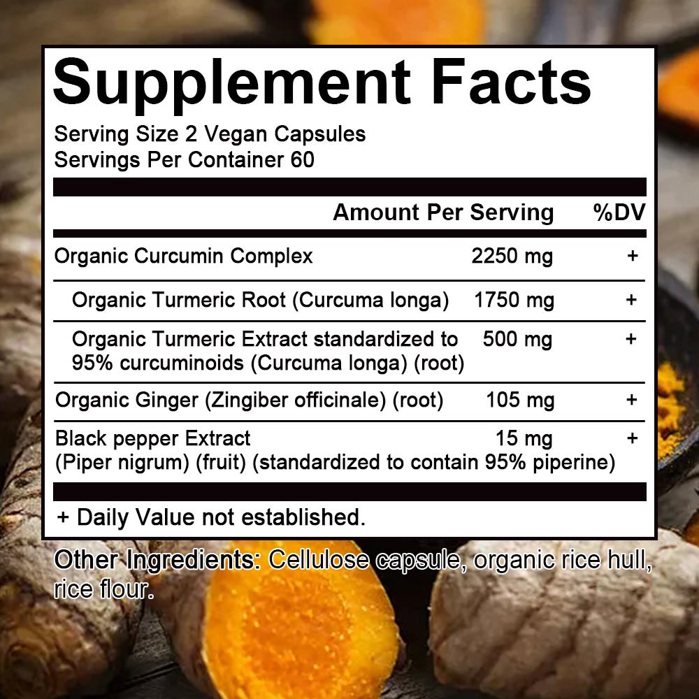 Curcumin 2250 mg herbal extract, containing 95% curcumin compounds and black pepper 120 capsules